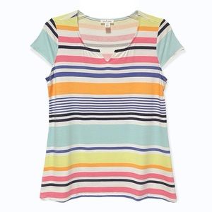 Tribal Printed Striped Jersey Cap Sleeve Top